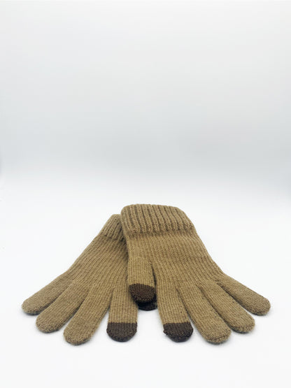 Plain Knitted Gloves in Beige