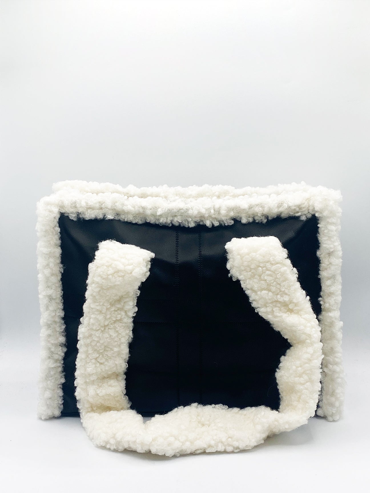 Black PU Bag With Faux Fur Trim