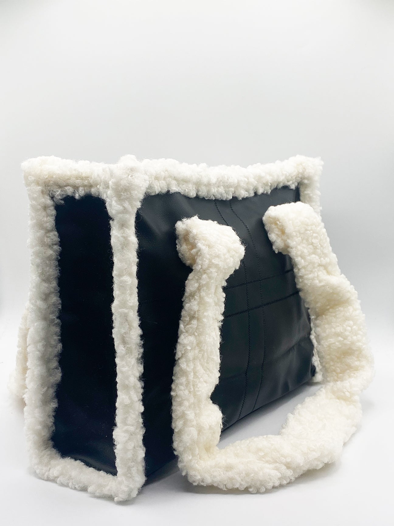 Black PU Bag With Faux Fur Trim