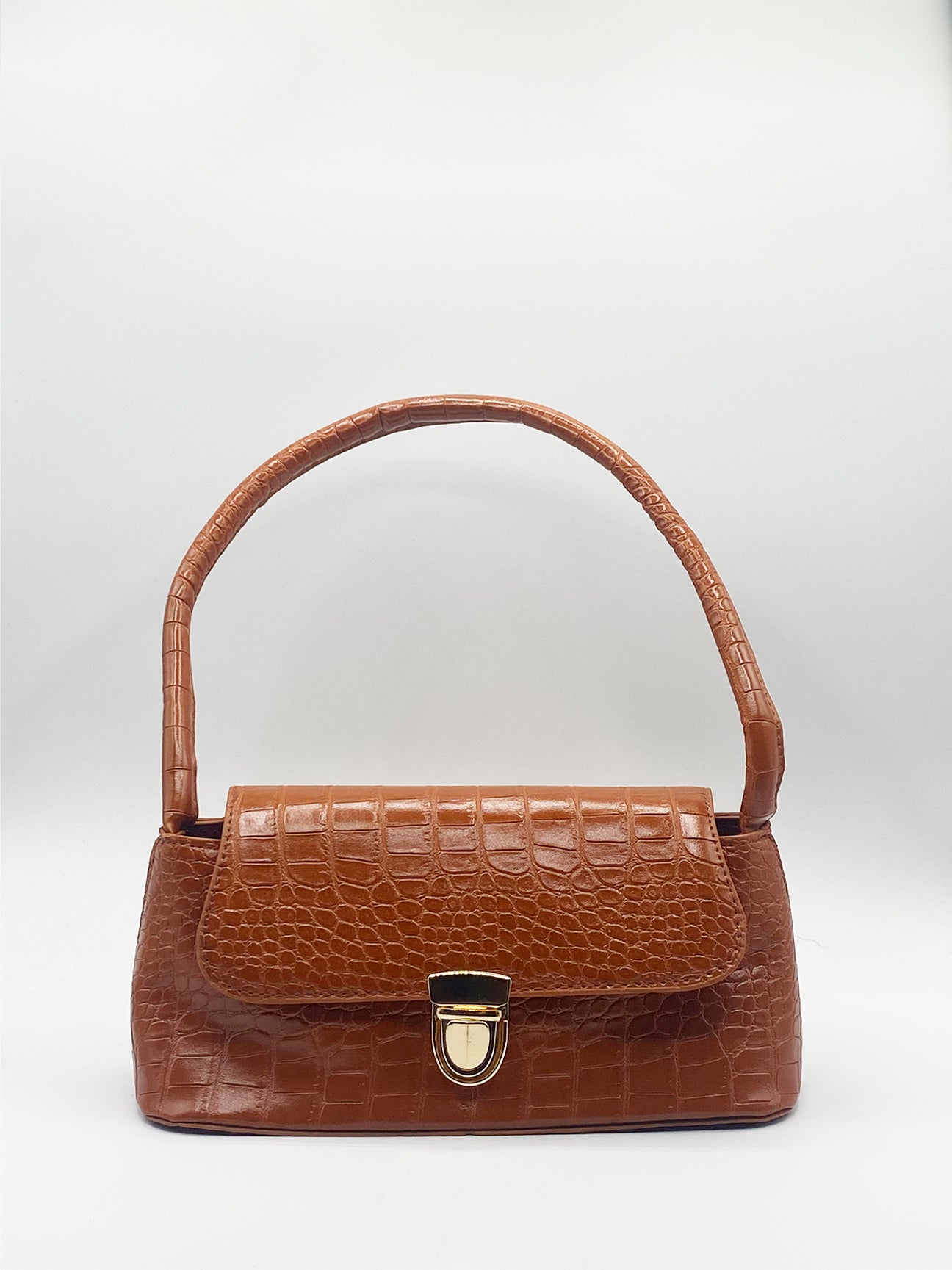 PU Shoulder Bag With Clasp in Brown