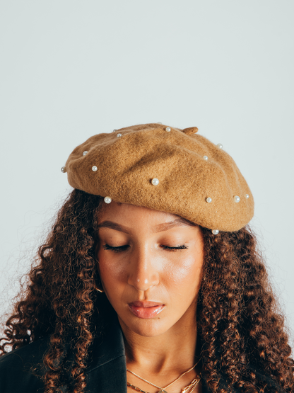 Faux Pearl Burned Orange Beret