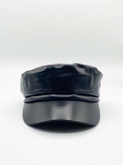 PU Leather Baker Boy In Black