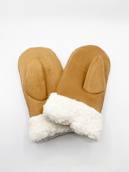 Tan Mittens With White Borg Lining