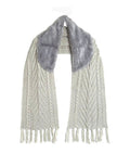 Grey Chunky Knit Scarf With Faux Fur Collar