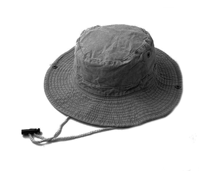 Grey Distressed Denim Safari Bucket Hat with Toggle Adjuster