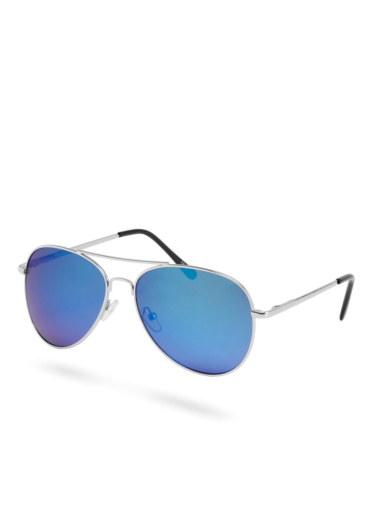 Silver Aviator Sunglasses with Blue Mirror Lenses