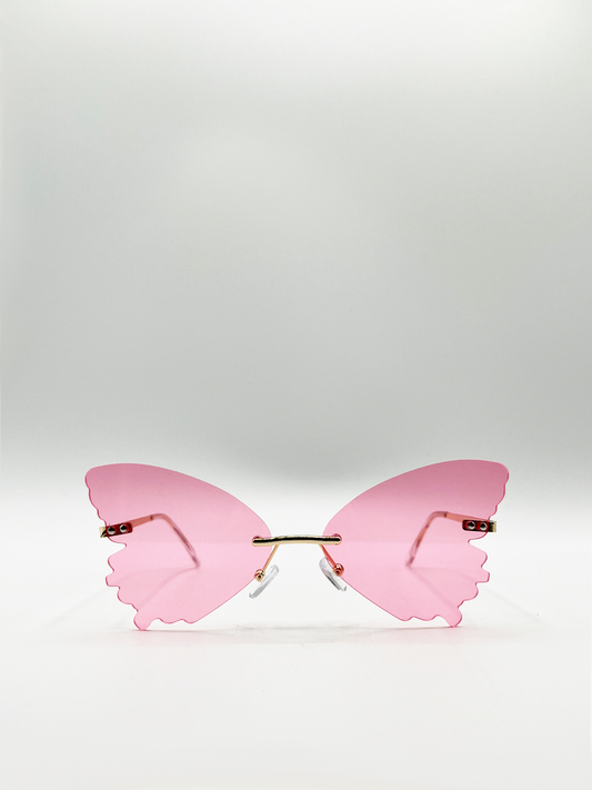 Frameless Pink Butterfly Sunglasses with Metal Arms