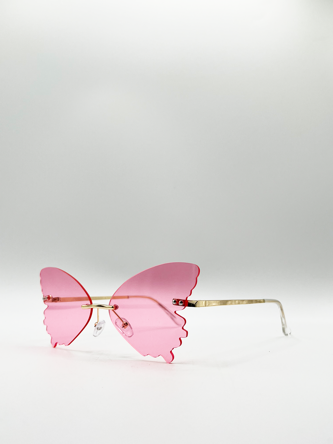 Frameless Pink Butterfly Sunglasses with Metal Arms