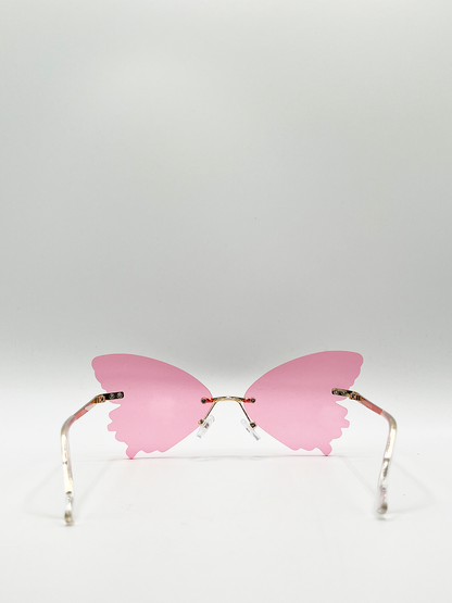 Frameless Pink Butterfly Sunglasses with Metal Arms