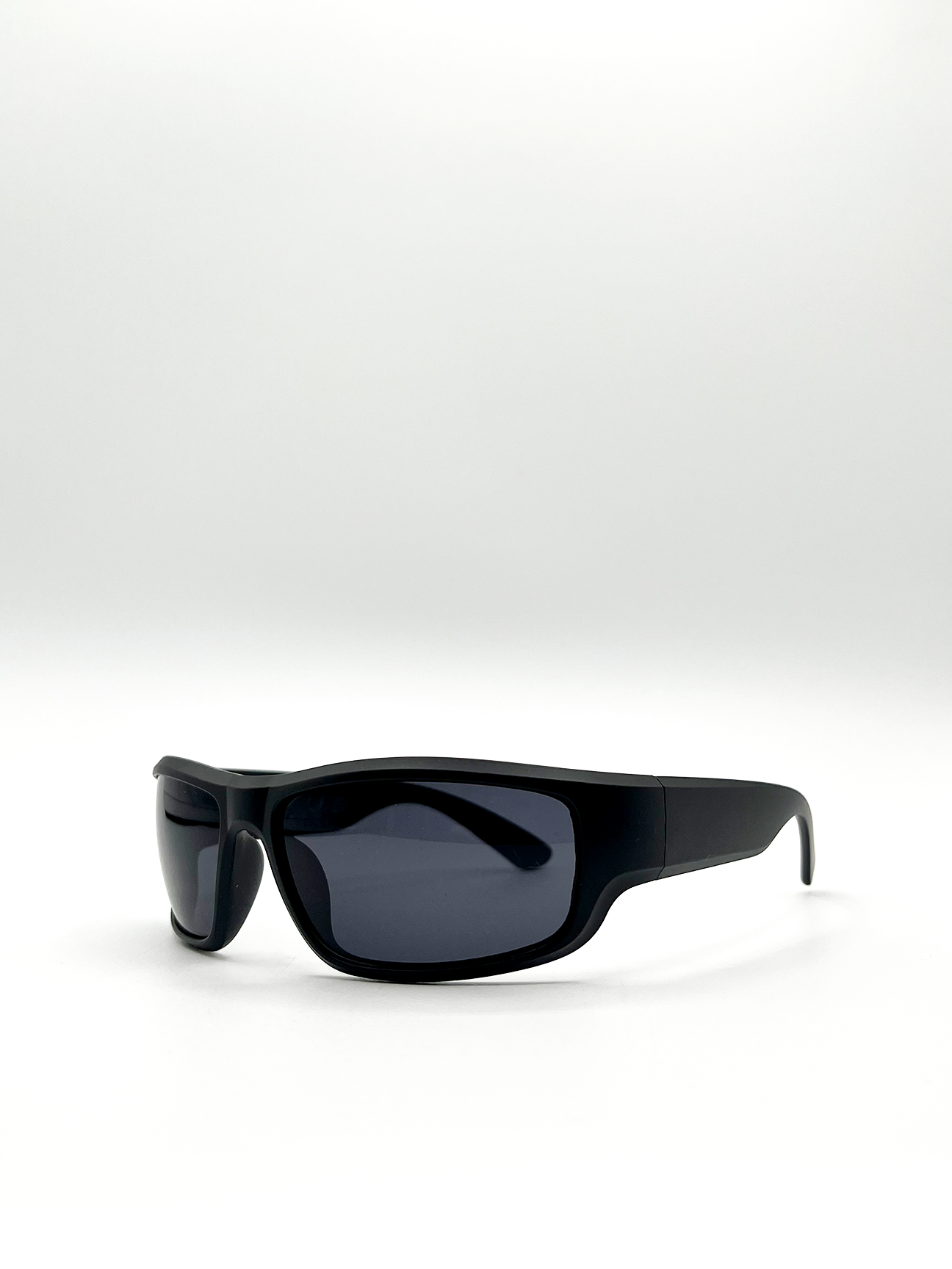 Matte Black Racer Style Sunglasses with Black Lenses