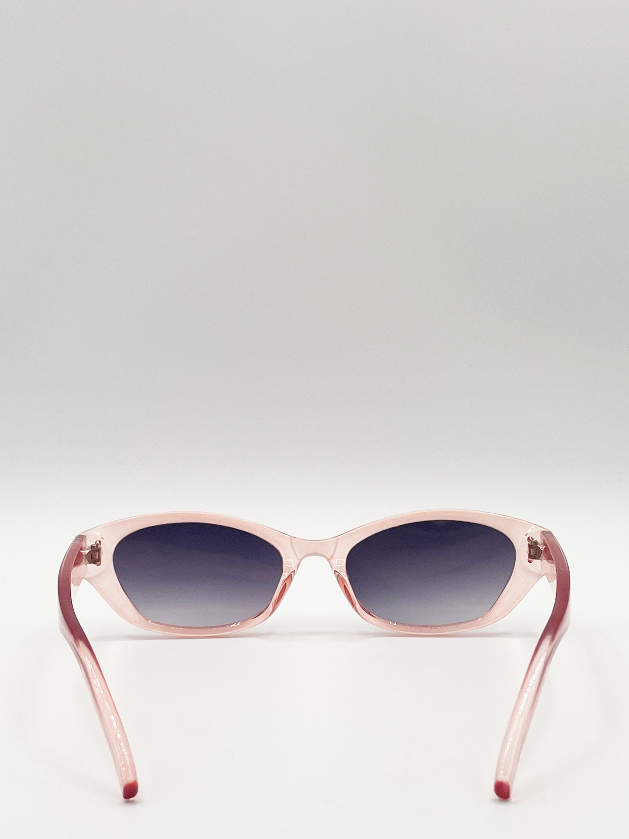 Pale Pink Crystal Retro  Slim Cateye Sunglasses