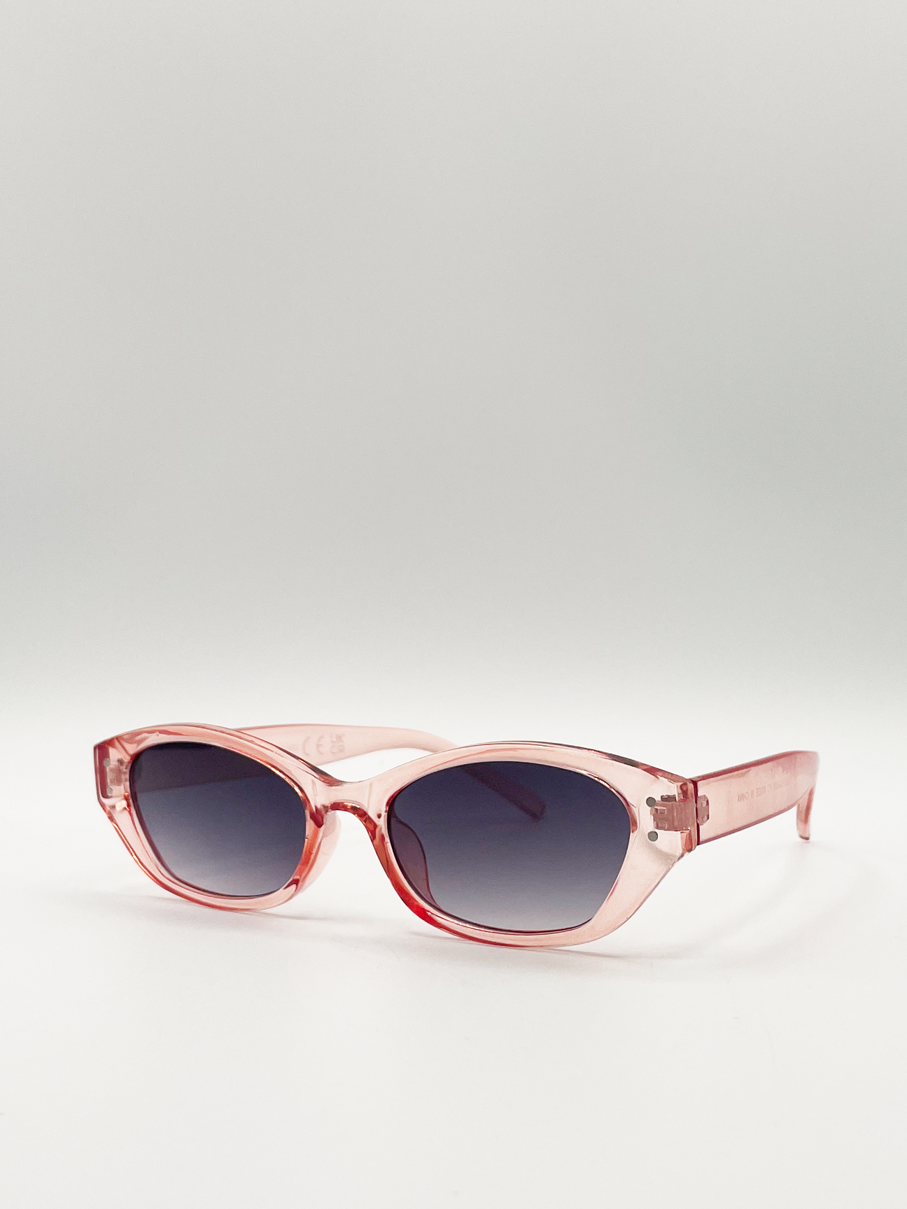 Pale Pink Crystal Retro  Slim Cateye Sunglasses