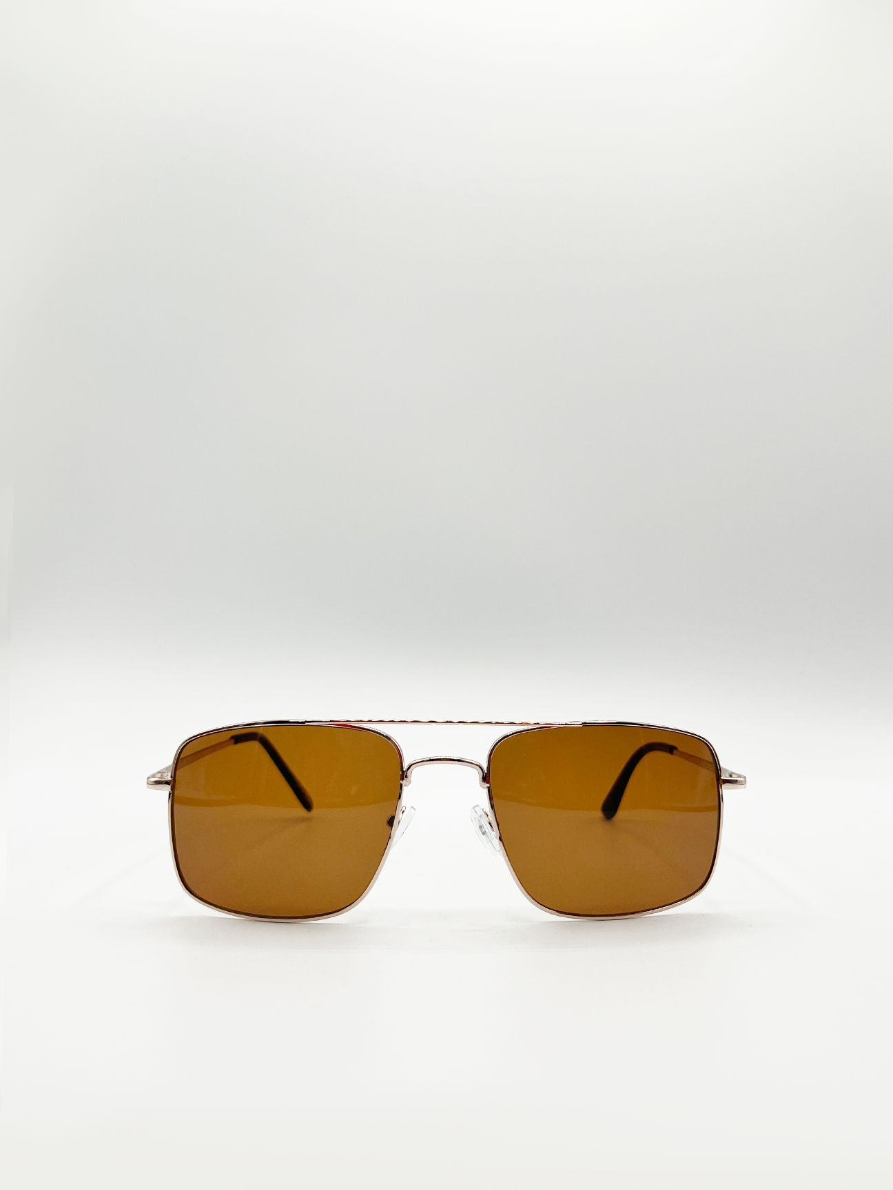 Gold Aviator Style Angular Sunglasses with Brown Lenses