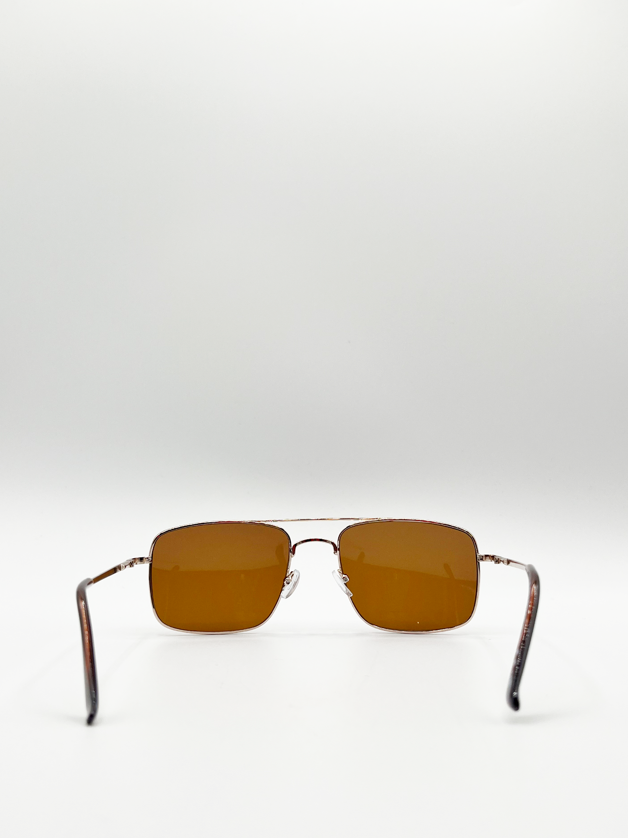 Gold Aviator Style Angular Sunglasses with Brown Lenses