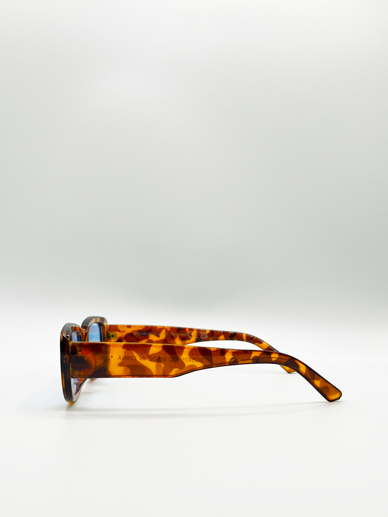 Tortoiseshell Rectangle Sunglasses with Blue Lenses