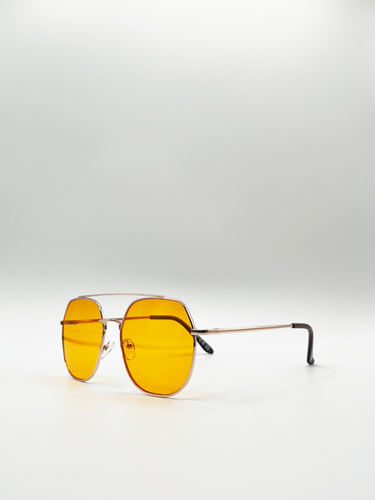 Oversized Aviator Style Sunglasses with Yellow Lenses