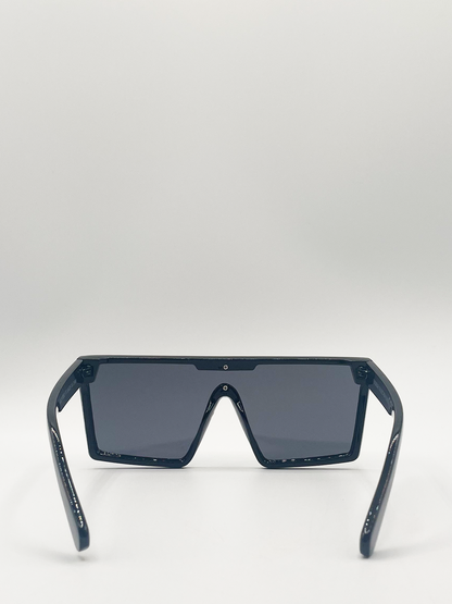 Black Oversized Flat Top Square Frame Sunglasses