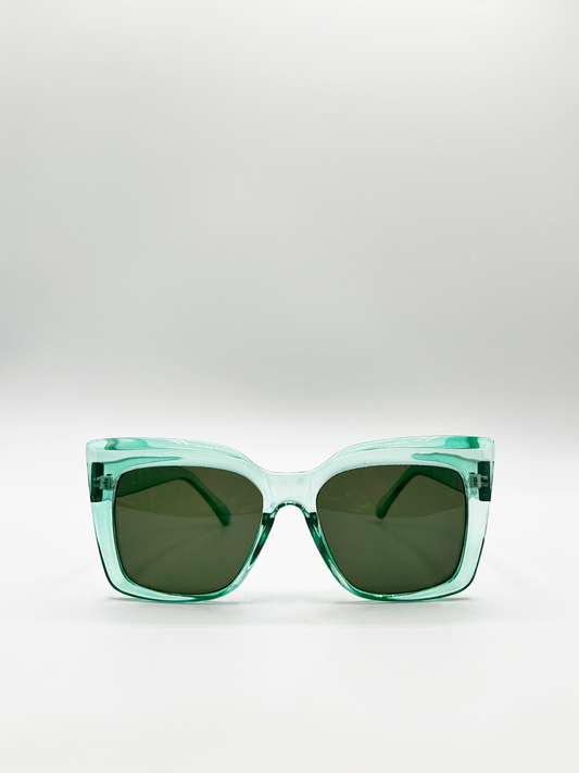Green Angular Oversized Cat Eye Sunglasses