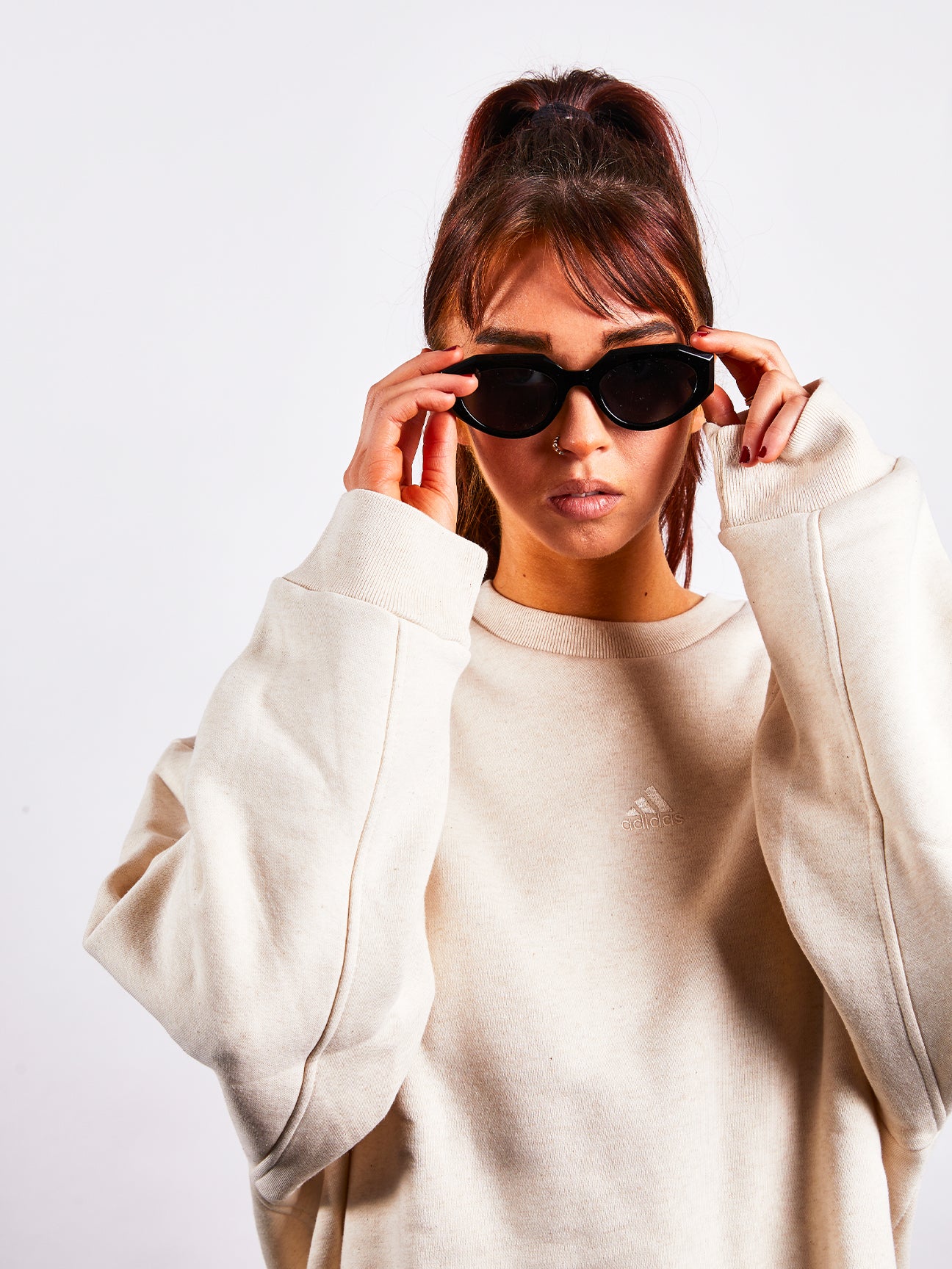 Black Angular Cat Eye Sunglasses with Black Lenses