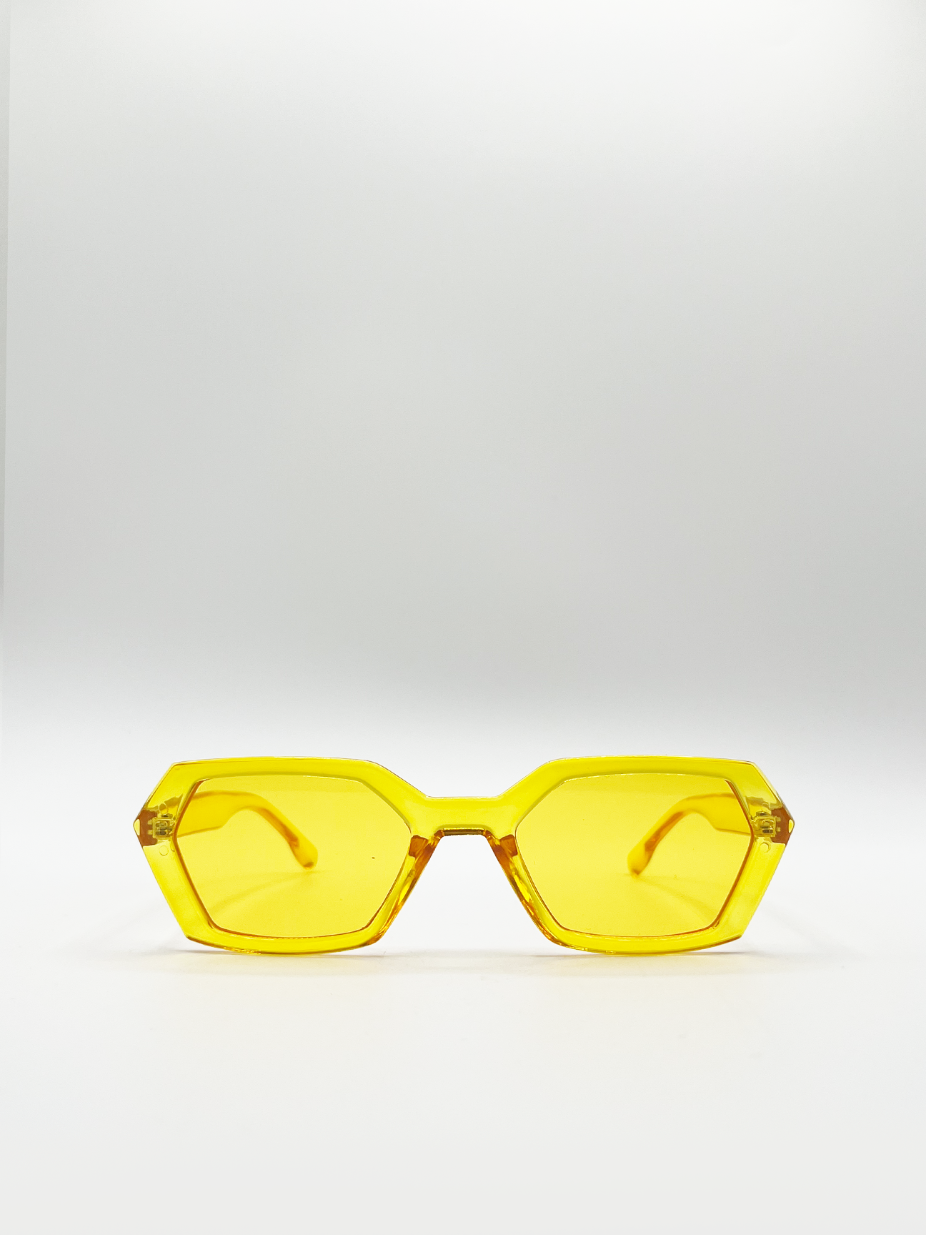 Yellow Clear Frame Hexagon Sunglasses with Yellow Lenses