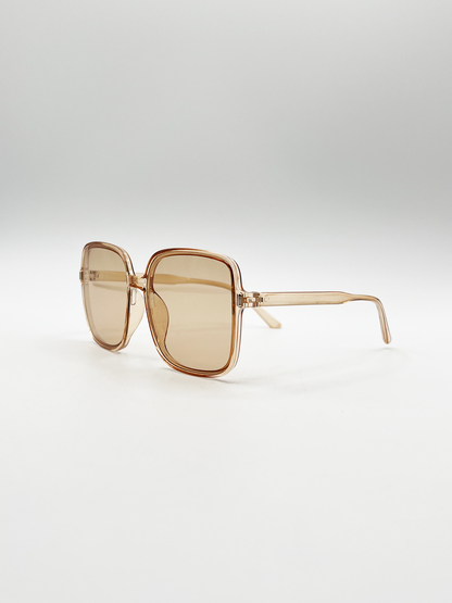 Oversized Lightweight Square Frame Sunglasses in Light Brown