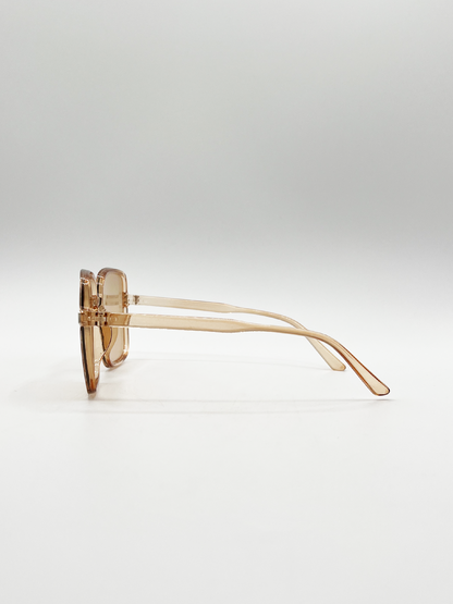 Oversized Lightweight Square Frame Sunglasses in Light Brown