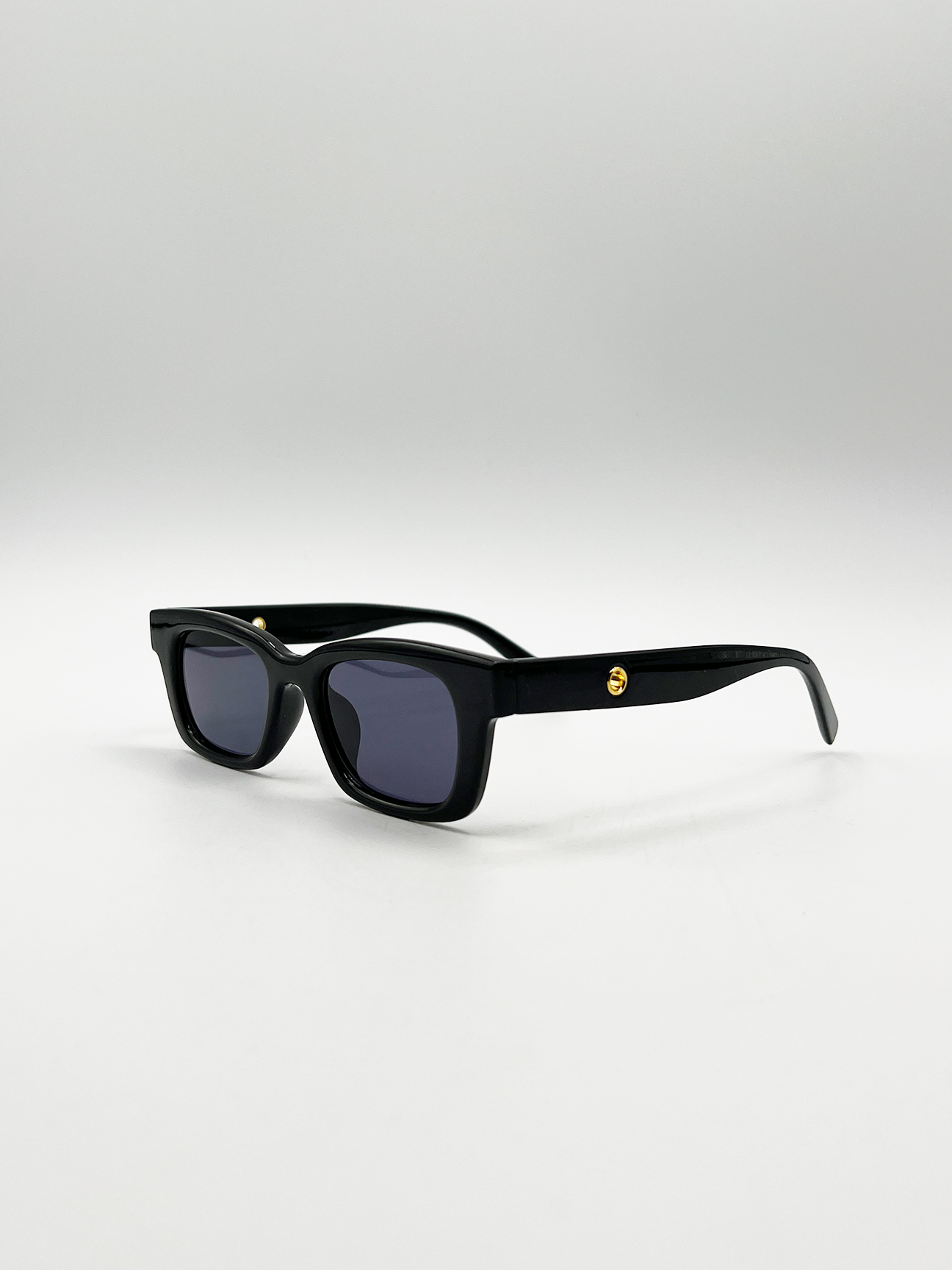 Black Small Wayfarer Sunglasses with Circular Detail