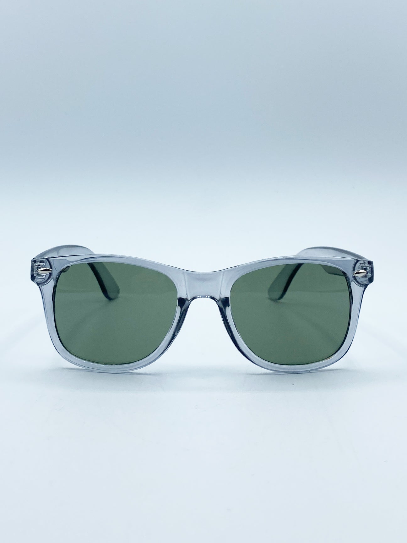 Translucent Grey Wayfarer with Khaki Lenses
