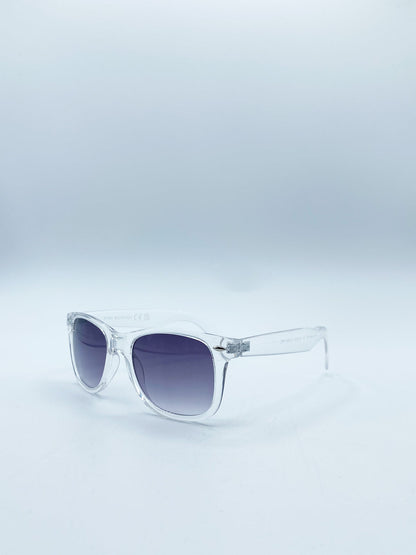 Clear Wayfarer Sunglasses with Graded Grey Lenses