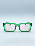 Square Frame Sunglasses in Translucent Green with Pink Lenses