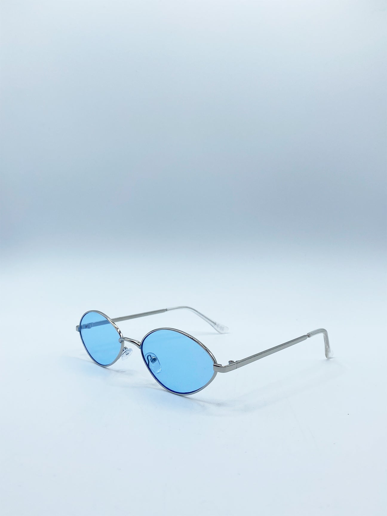 Metal Oval Frame Sunglasses with Blue Lenses