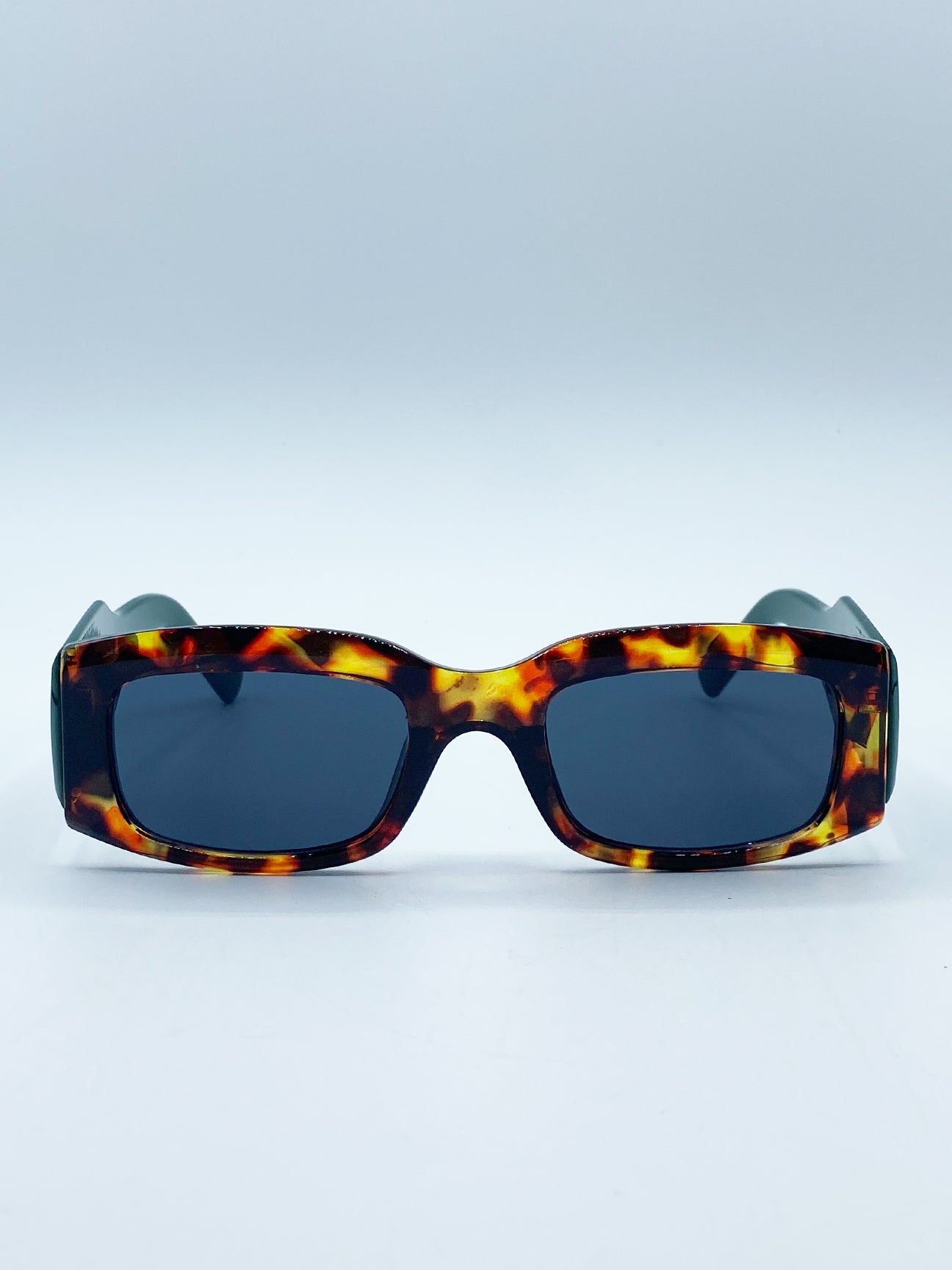 Chunky Rectangle Sunglasses in Green with Tortoiseshell Arms