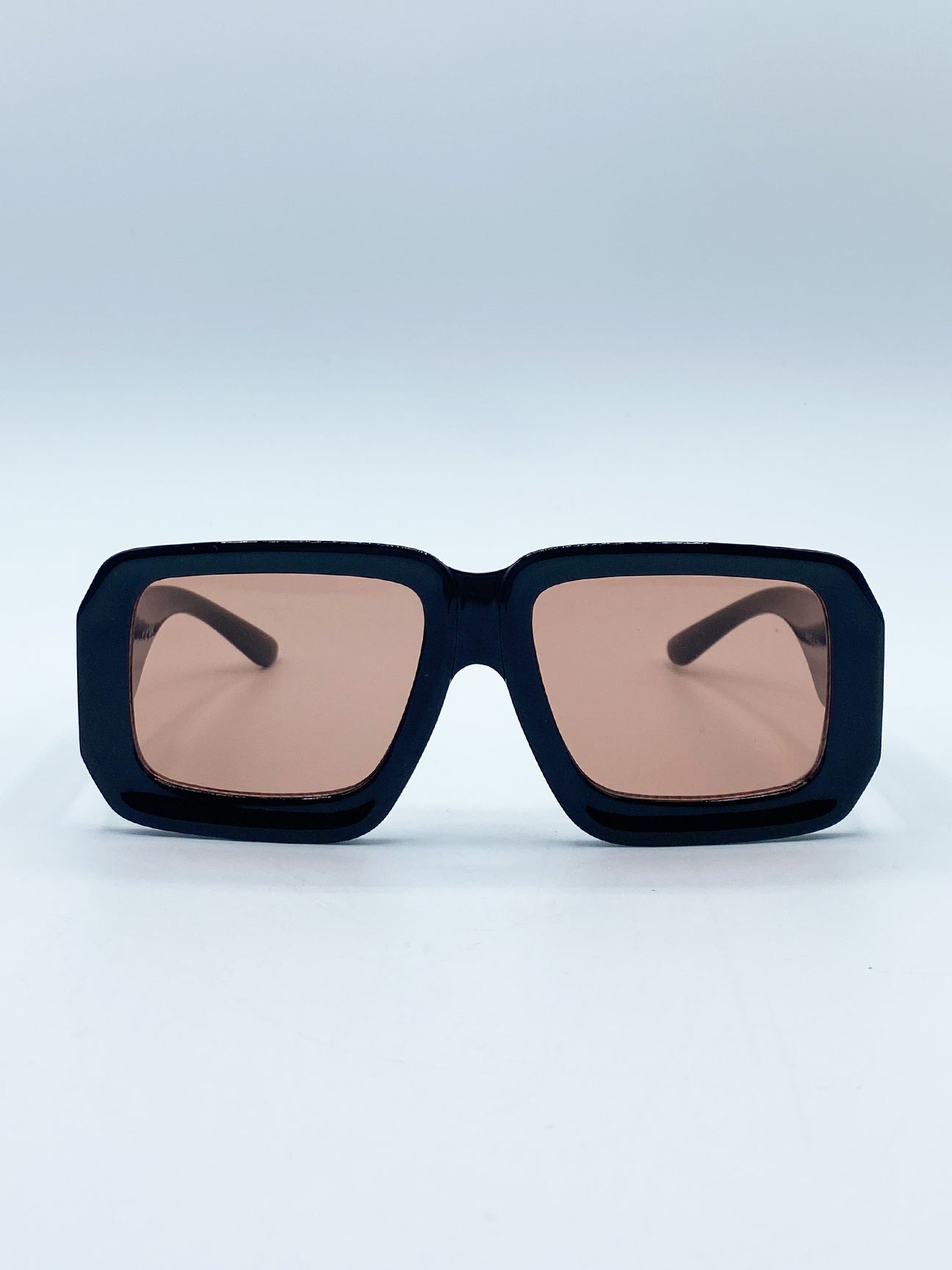 Oversized Square Frame Sunglasses In Black with Orange Lenses