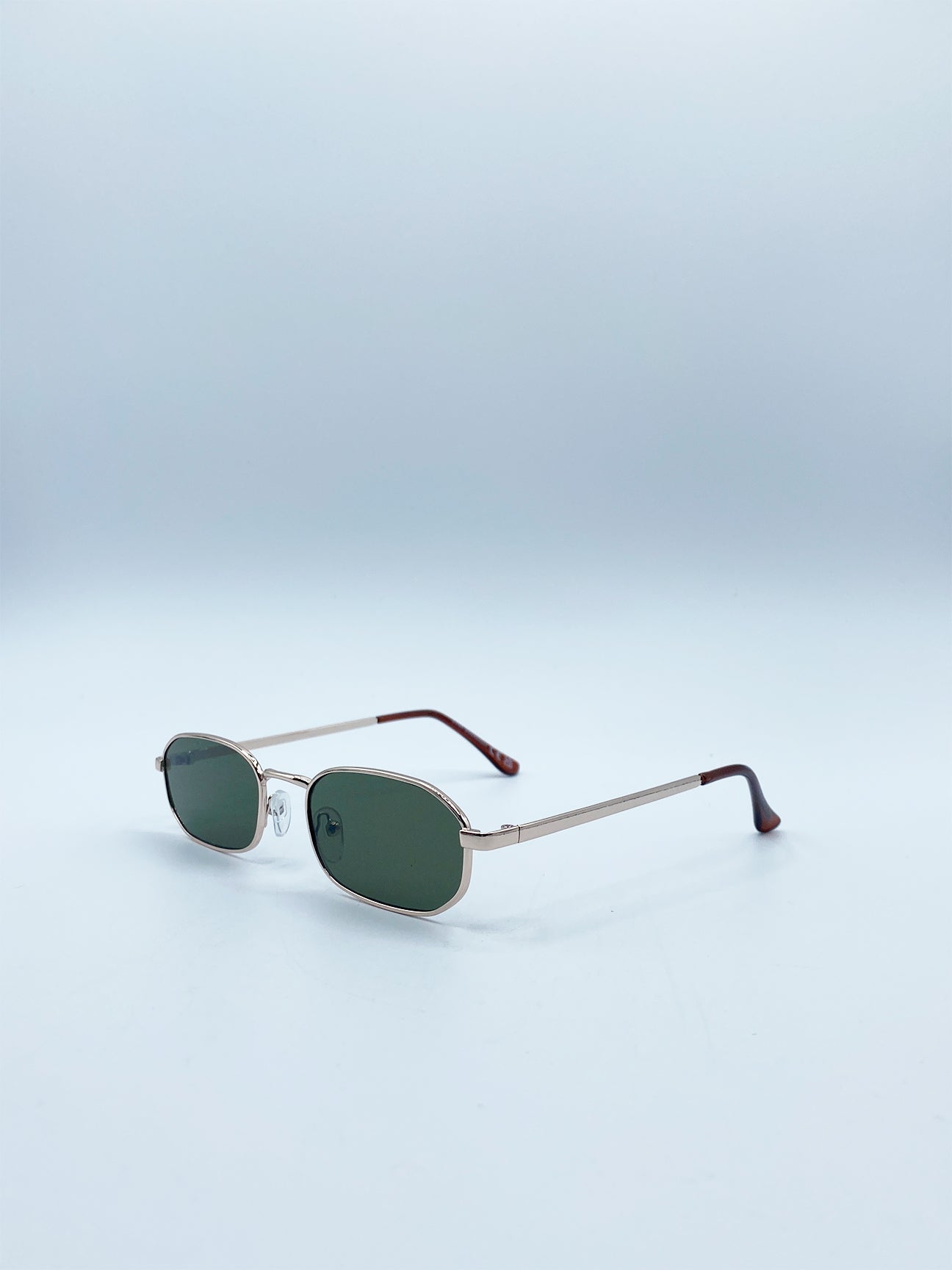Slim Oval Metal Frame Sunglasses In Silver Khaki