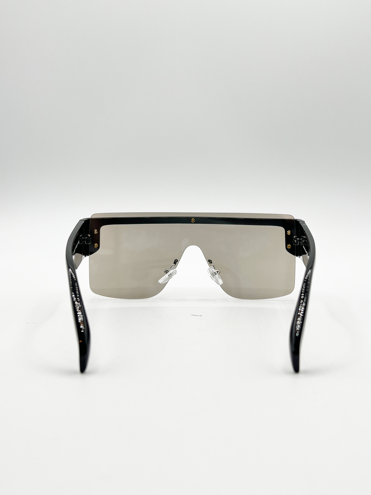 Oversized Flat Top Sunglasses with Mirrored Lens in Black