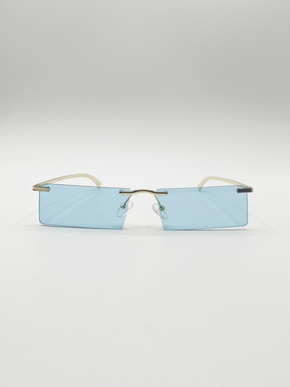 Frameless Rectangle Sunglasses in Pale Blue