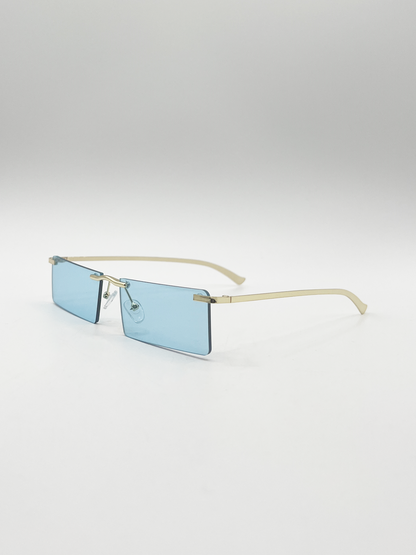 Frameless Rectangle Sunglasses in Pale Blue