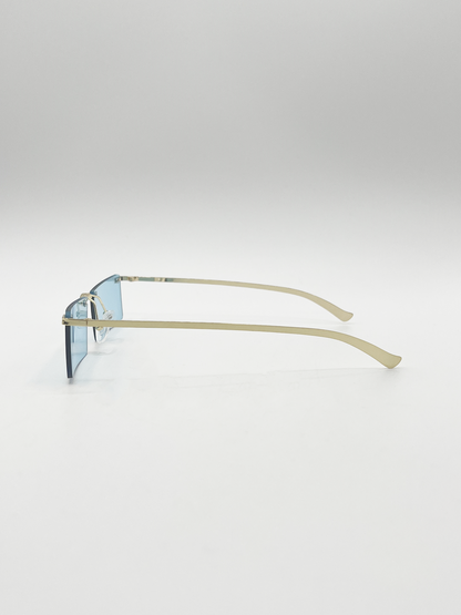 Frameless Rectangle Sunglasses in Pale Blue