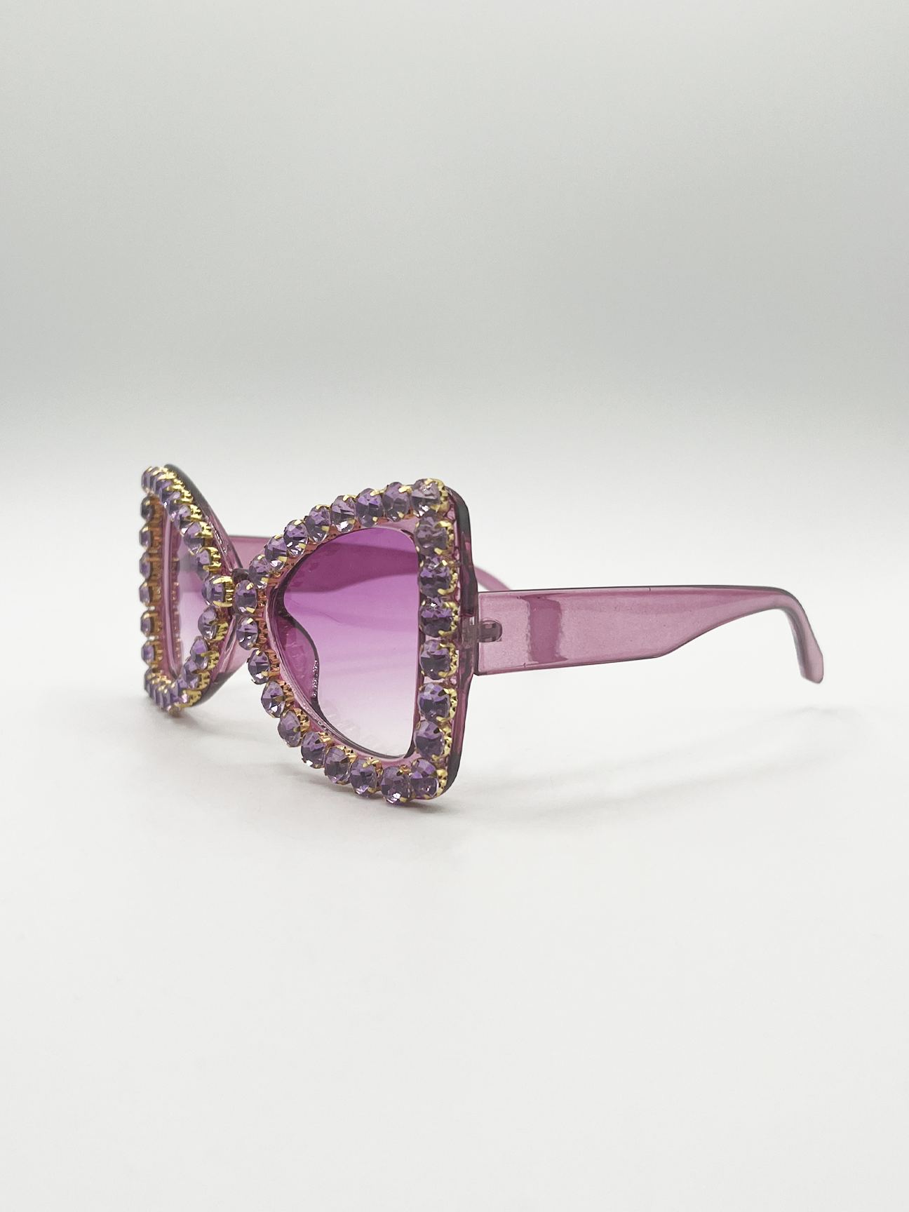 Oversized Triangular Crystal Gem Sunglasses in Purple