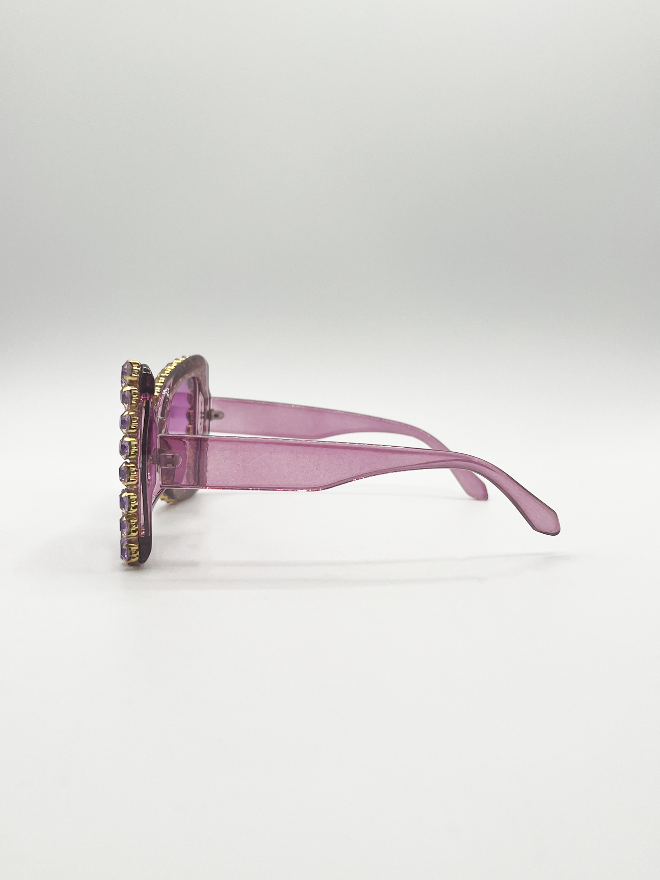 Oversized Triangular Crystal Gem Sunglasses in Purple