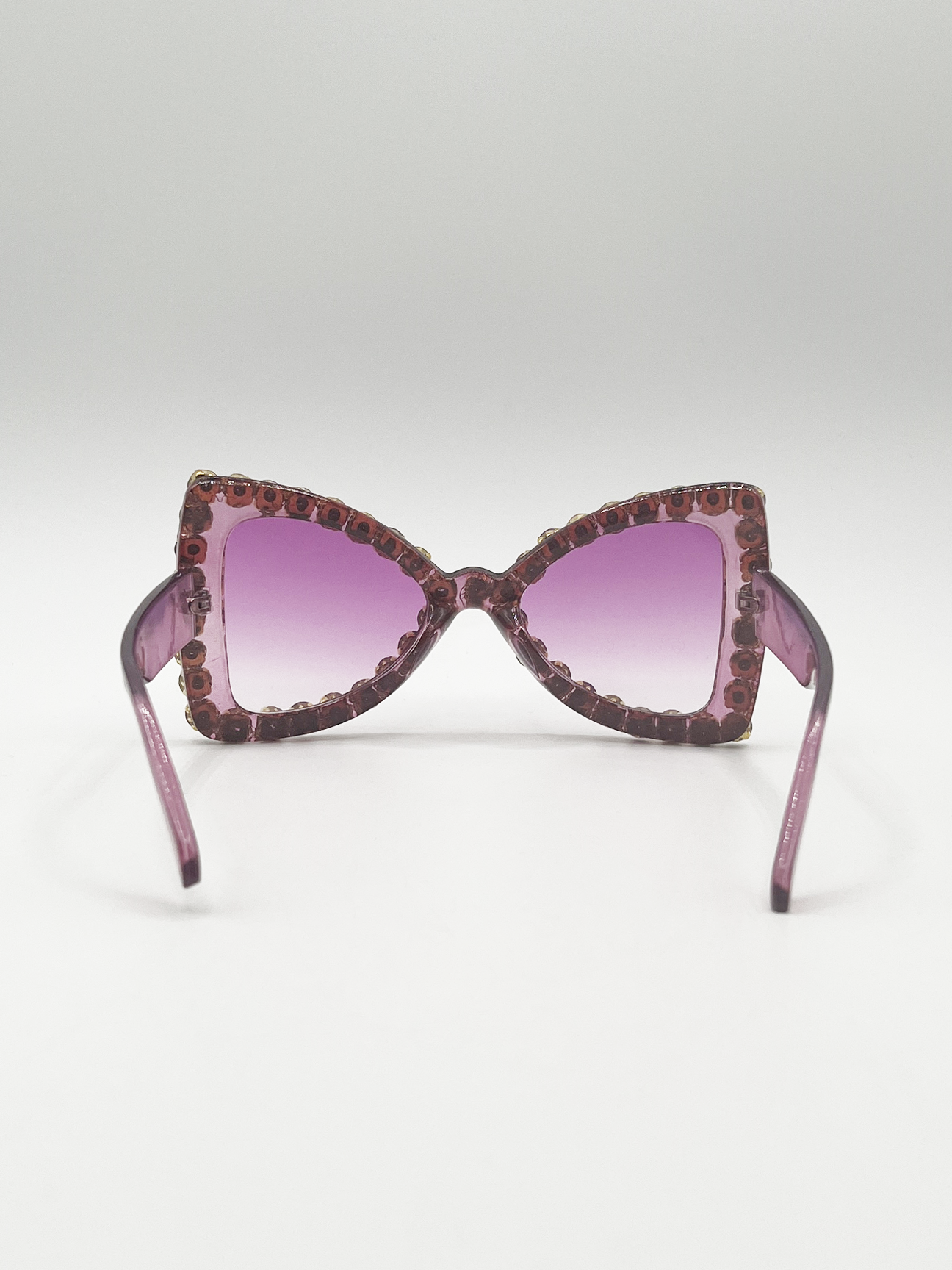 Oversized Triangular Crystal Gem Sunglasses in Purple