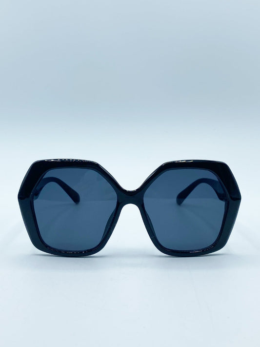 Oversized Rounded Angular Sunglasses in Black