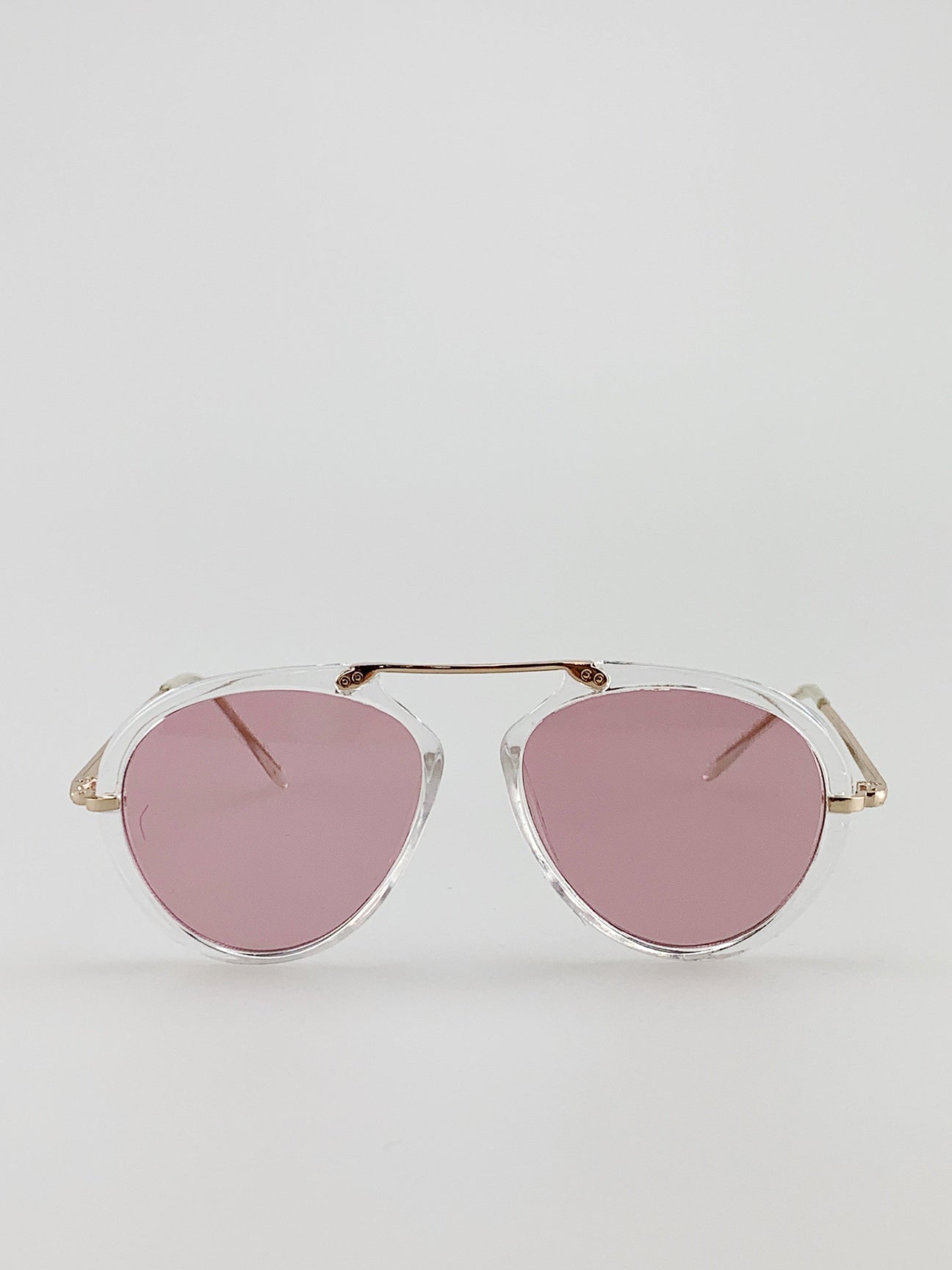 Clear Frame  Aviator Sunglasses with Pink Lenses