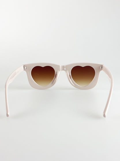 Cream Rectangle Sunglasses with Black Heart Lenses