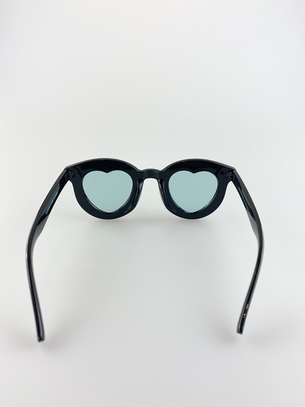 Black Round Sunglasses with Silver Heart Lenses