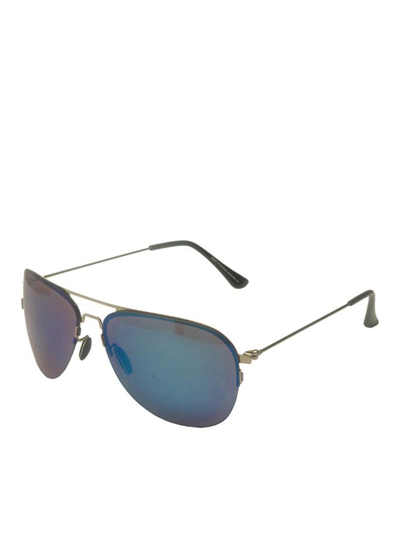 Silver Aviator Sunglasses with Blue Mirrored Lenses