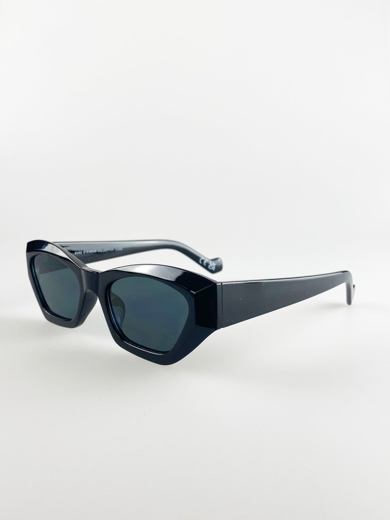 Black Angled Sunglasses with Black Lenses
