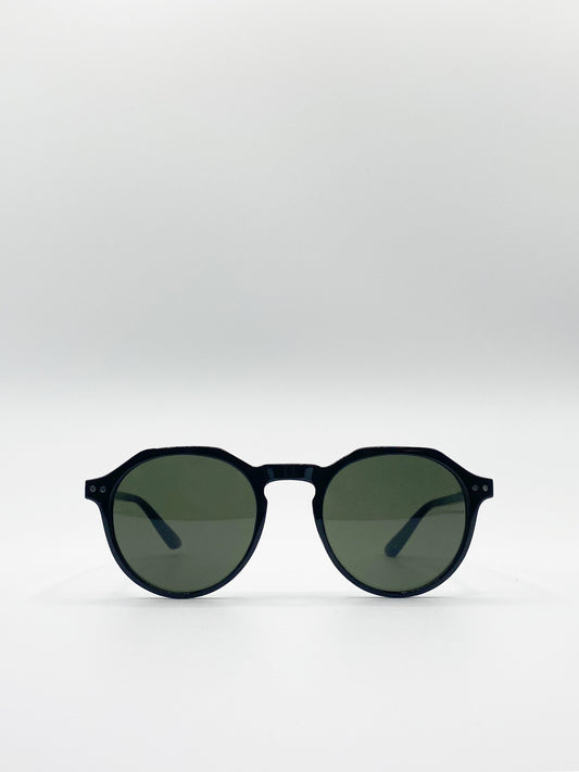 Green Mono Lense Classic Preppy Sunglasses With Key Hole Nosebridge