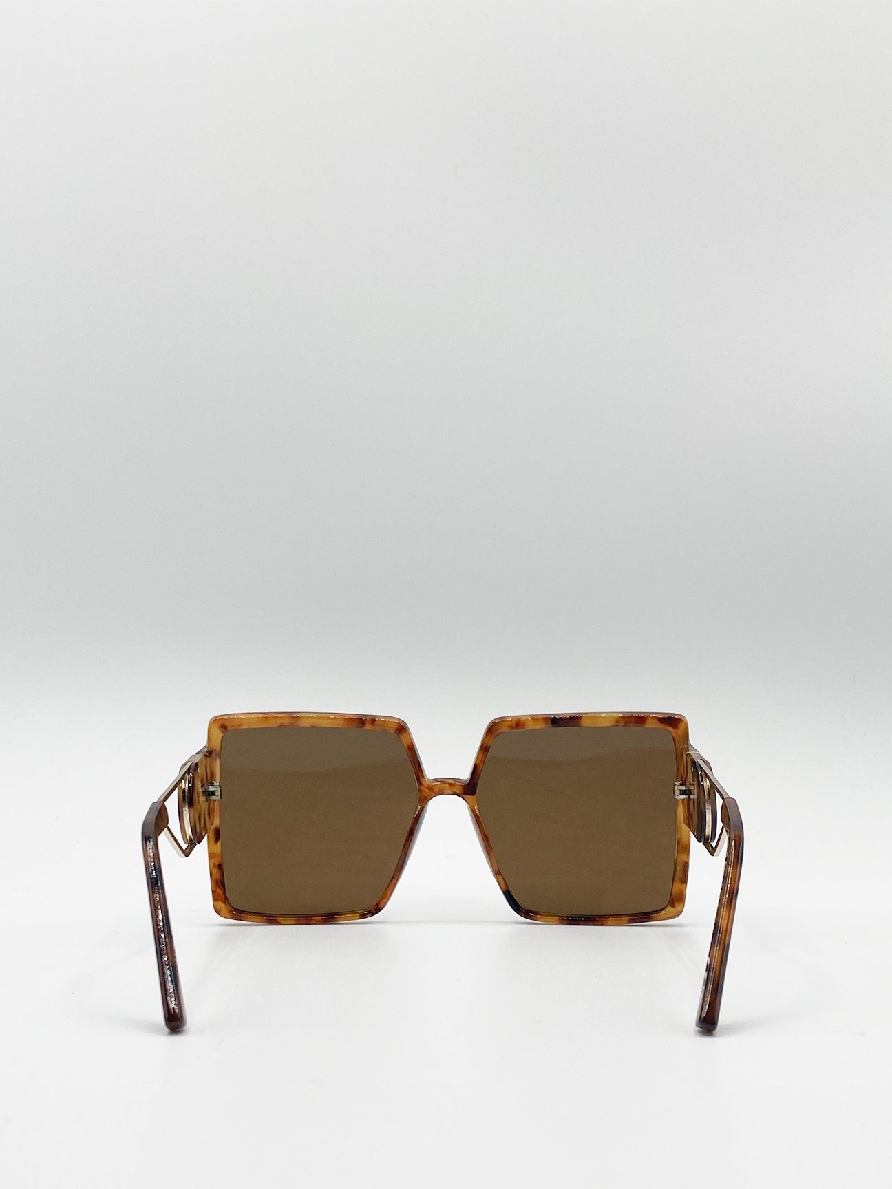 Oversized Square Sunglasses With Temple Frame Detail In Tort