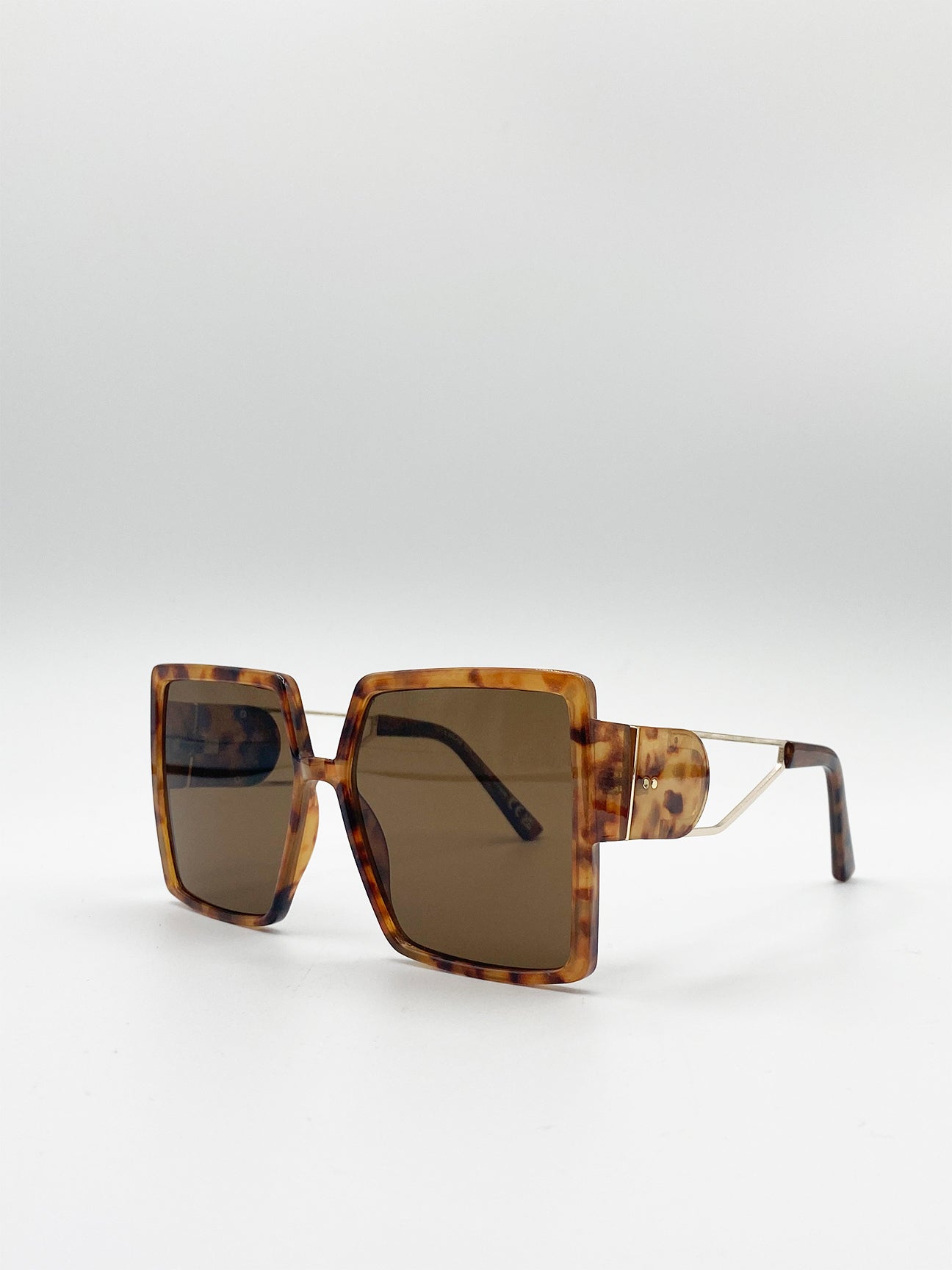 Oversized Square Sunglasses With Temple Frame Detail In Tort